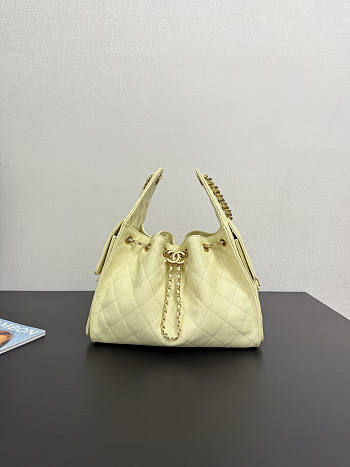Chanel 25 Small Handbag Light Yellow Calfskin Gold 30x26x14cm