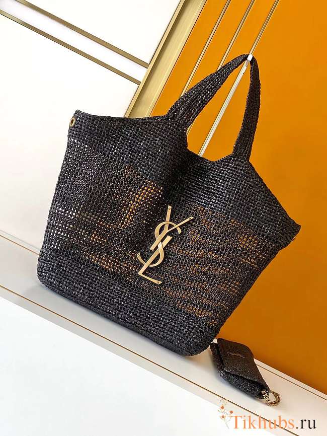 YSL Icare In Raffia Maxi Shopping Bag Black 55x43x5cm - 1