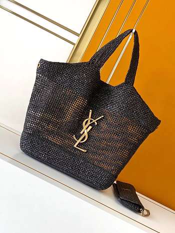 YSL Icare In Raffia Maxi Shopping Bag Black 55x43x5cm