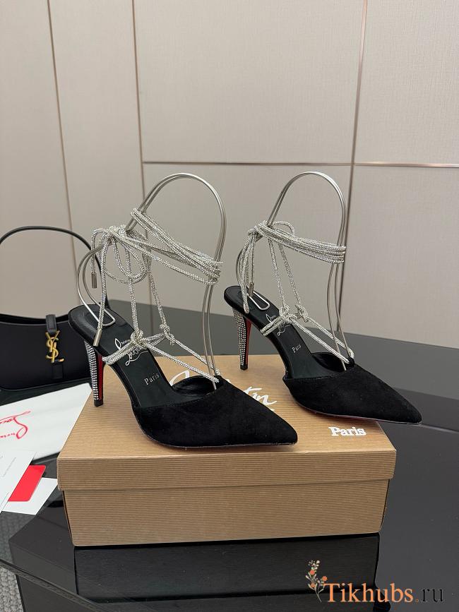 Christian Louboutin Astrid 85 Crystal Black Velvet Heeled - 1