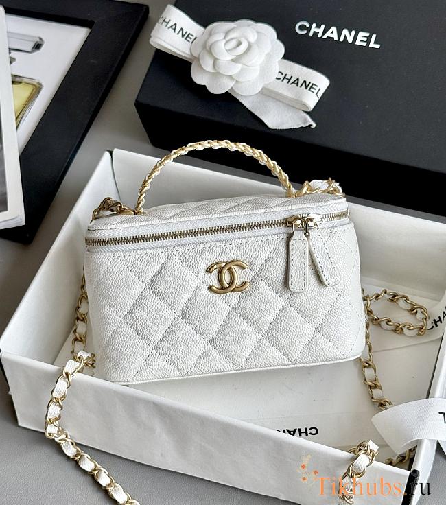 Chanel Top Handle Vanity Case White Caviar Gold 17x9.5x7.8cm - 1