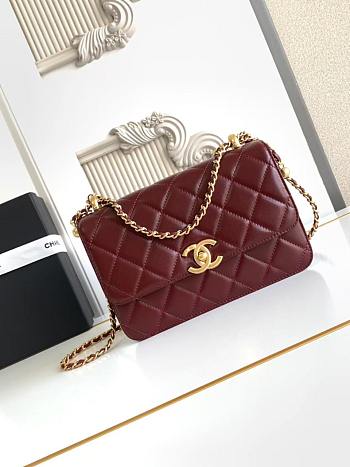 Chanel Small 24C Flap Bag Red Wine Lambskin 22x14.5x8cm
