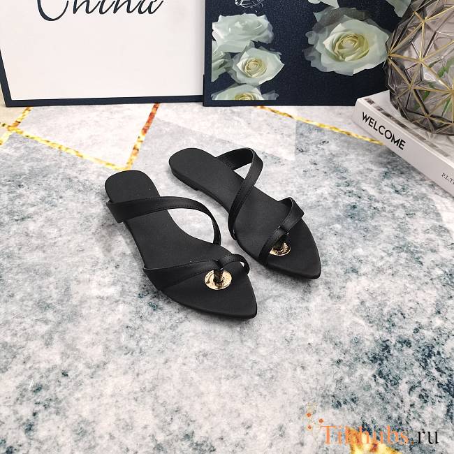 YSL Tanger Satin Sandals Black - 1