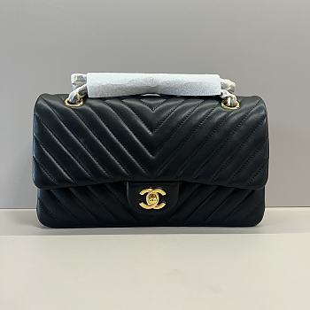 Chanel Medium Flap Bag Chevron Lambskin Black Gold 25cm
