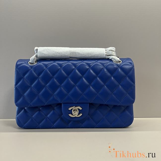Chanel Medium Flap Bag Electric Blue Silver Lambskin 25cm - 1