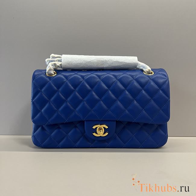 Chanel Medium Flap Bag Electric Blue Gold Lambskin 25cm - 1