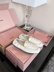 Miu Miu Ruches Nappa Leather White Loafers - 1