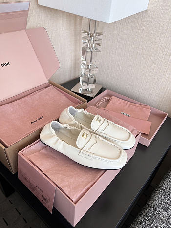 Miu Miu Ruches Nappa Leather White Loafers