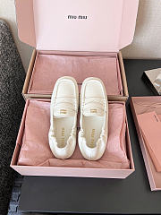 Miu Miu Ruches Nappa Leather White Loafers - 4