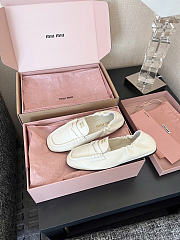 Miu Miu Ruches Nappa Leather White Loafers - 3