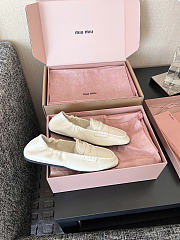 Miu Miu Ruches Nappa Leather White Loafers - 2