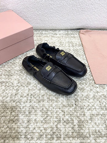 Miu Miu Ruches Nappa Leather Black Loafers