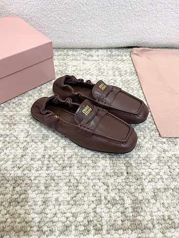 Miu Miu Ruches Nappa Leather Brown Loafers