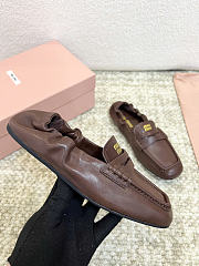 Miu Miu Ruches Nappa Leather Brown Loafers - 5