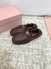 Miu Miu Ruches Nappa Leather Brown Loafers - 2