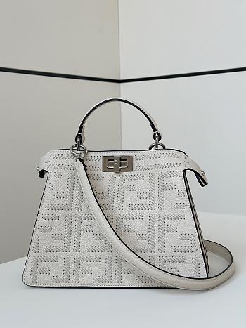 Fendi Peekaboo ISeeU Small White Leather Bag FF Interlacing 27x21x11cm