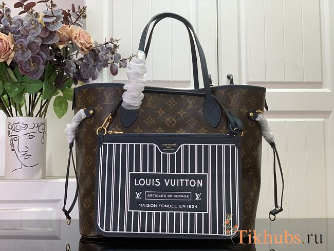 Louis Vuitton LV Neverfull MM Navy Blue Monogram 32x27x14cm - 1