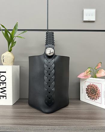 Loewe Pebble Black Braided Leather Bucket 28x24.5x23.5cm
