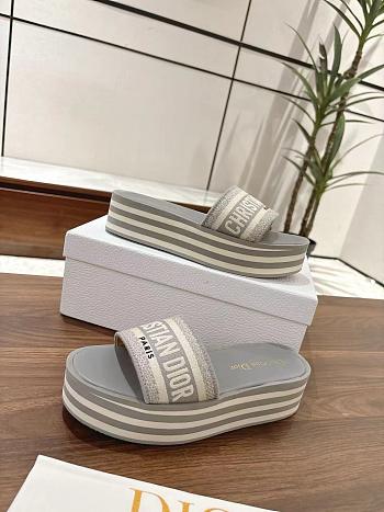 Dior Dway Platform Slide Grey Embroidered Cotton