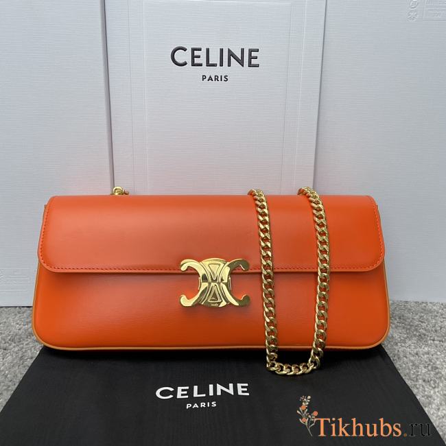 Celine Triomphe Cuir Orange Calfskin Chain Shoulder Bag 30x14x4cm - 1