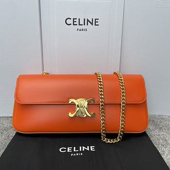 Celine Triomphe Cuir Orange Calfskin Chain Shoulder Bag 30x14x4cm