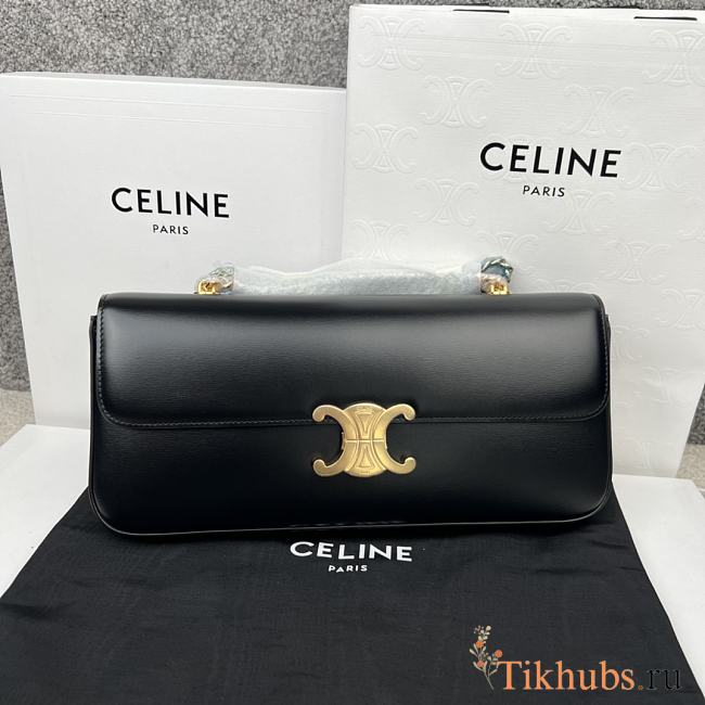 Celine Triomphe Cuir Black Calfskin Chain Shoulder Bag 30x14x4cm - 1