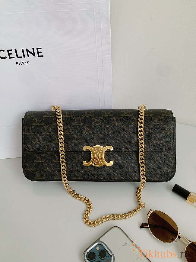 Celine Triomphe Cuir Black Canvas Chain Shoulder Bag 30x14x4cm - 1