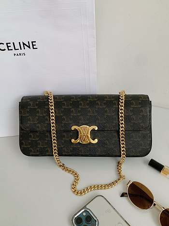 Celine Triomphe Cuir Black Canvas Chain Shoulder Bag 30x14x4cm