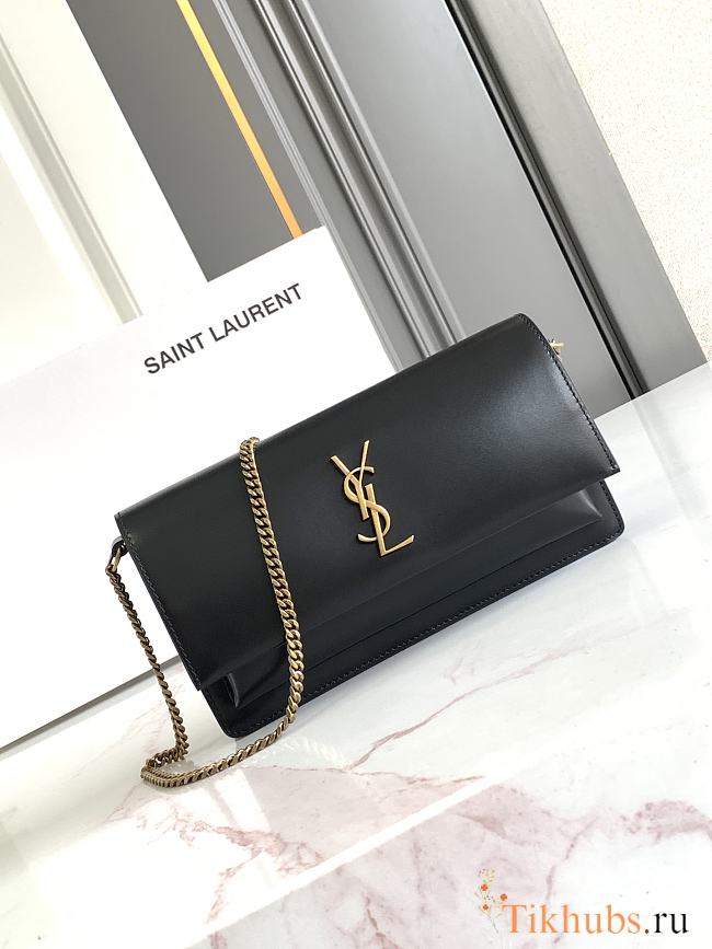 YSL Black Sunset Foldover Top Clutch Bag 22x12x3.5cm - 1
