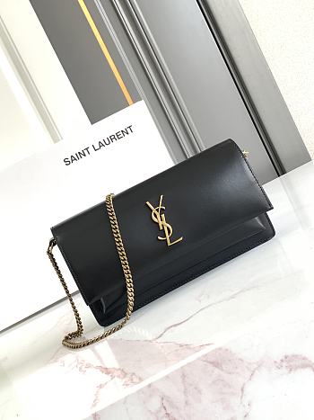 YSL Black Sunset Foldover Top Clutch Bag 22x12x3.5cm