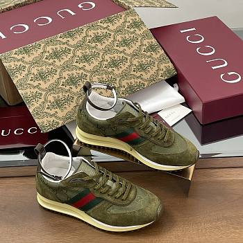 Gucci Women's Re-Motion Trainer Dark Green Suede Sneaker