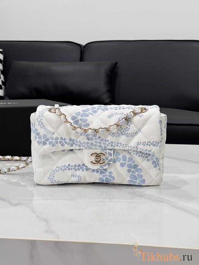 Chanel Flap Bag Denim Gold White & Blue 25cm - 1