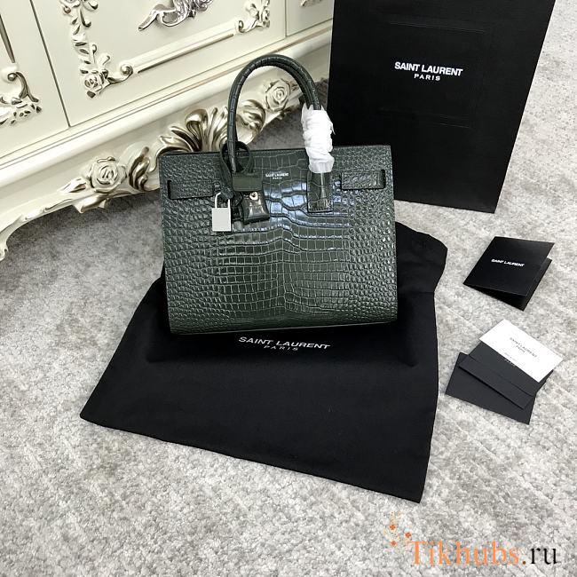 YSL Sac De Jour Bag Green Crocodile 26x21x13cm - 1