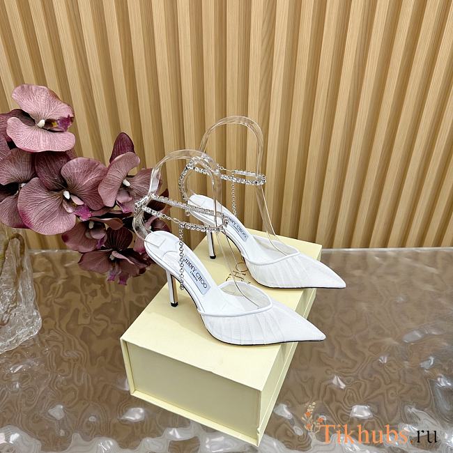 Jimmy Choo Saeda Ivory Tulle Crystal Pumps 10cm - 1