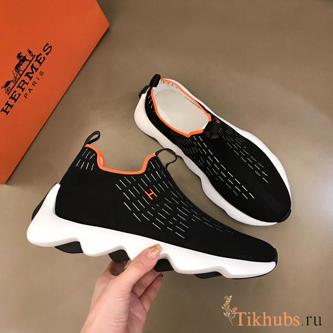 Hermes Black Knit Fabric Eclair Sneakers - 1