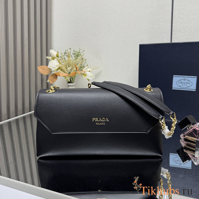 Prada Doux Medium Leather Shoulder Bag Black 29x16x9.5cm - 1