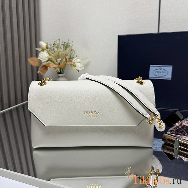 Prada Doux Medium Leather Shoulder Bag White 29x16x9.5cm - 1