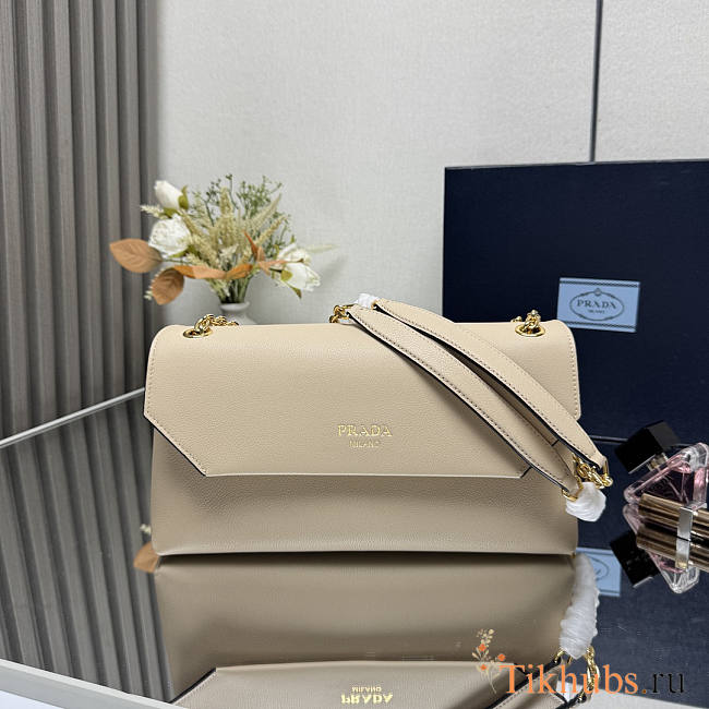 Prada Doux Medium Leather Shoulder Bag Beige 29x16x9.5cm - 1