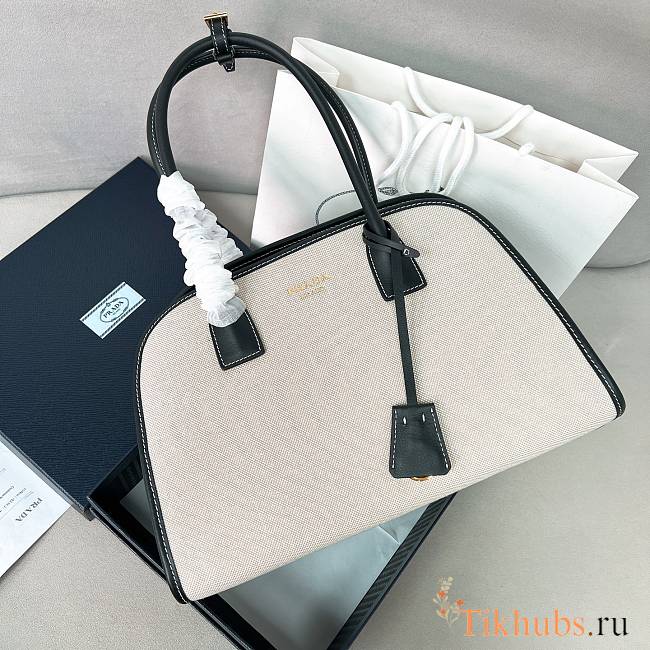 Prada Medium Linen Blend Leather Tote Bag 35x22.5x18cm - 1