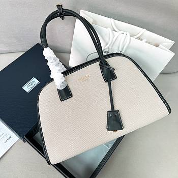 Prada Medium Linen Blend Leather Tote Bag 35x22.5x18cm