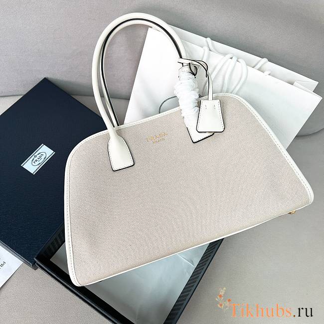 Prada Medium Linen Blend Leather White Tote Bag 35x22.5x18cm - 1