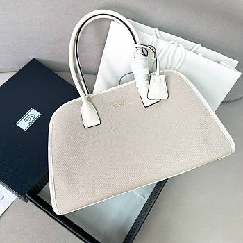 Prada Medium Linen Blend Leather White Tote Bag 35x22.5x18cm