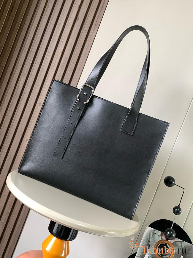 Loewe Buckle Horizontal Tote Calfskin Black 38.7x9.2x32.9cm - 1