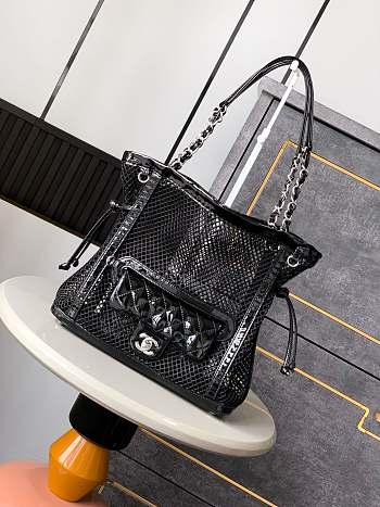Chanel Tote Flap Bag Black Patent 26x28x9cm