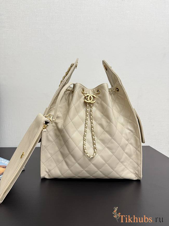 Chanel Medium 25C Hobo Bag Beige Caviar Gold 40x30x15cm - 1