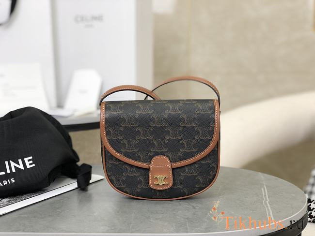Celine Mini Besace Triomphe Canvas Calfskin 15x11x4cm - 1