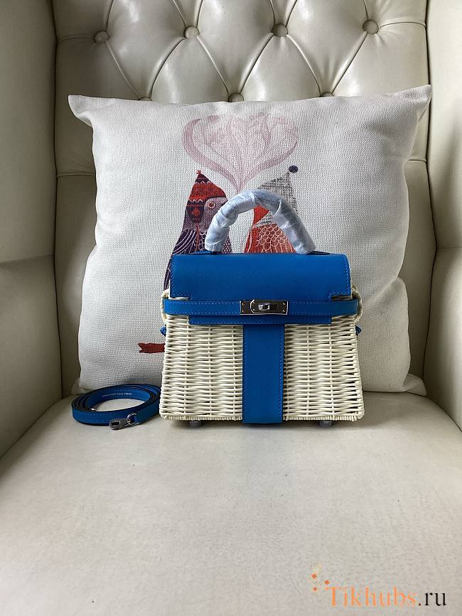 Hermes Kelly Picnic Mini Bag Blue Silver 19cm - 1
