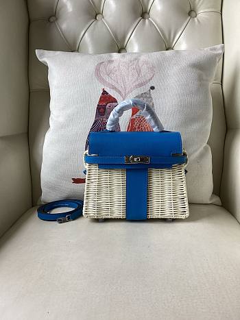 Hermes Kelly Picnic Mini Bag Blue Silver 19cm