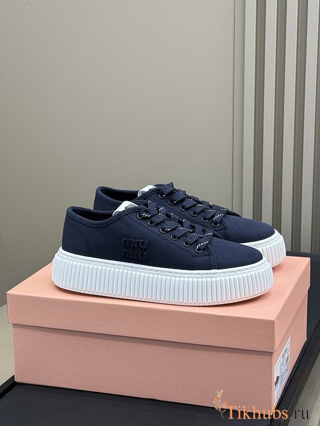 Miu Miu Denim Sneakers With Logo Blue - 1