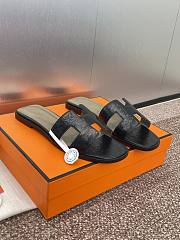 Hermes Oran Black Ostrich Slides - 1